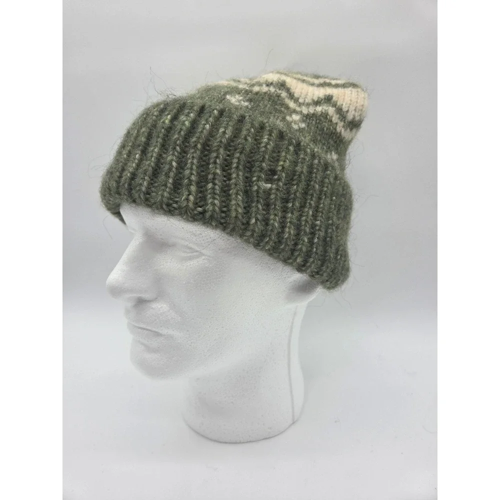 Universal Thread Beanie One Size Olive Green Womens Fair Isle Pom Pom Winter Hat